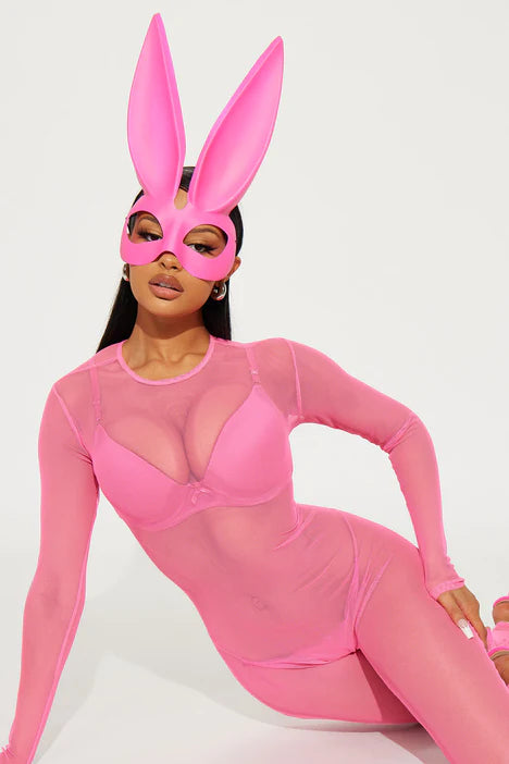 Sultry Bunny 2 Piece Costume Set - Neon Pink