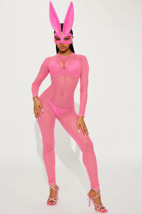 Sultry Bunny 2 Piece Costume Set - Neon Pink
