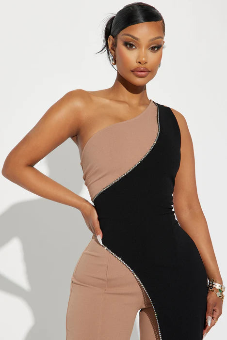 Chase Me Forever Jumpsuit - Mocha/combo
