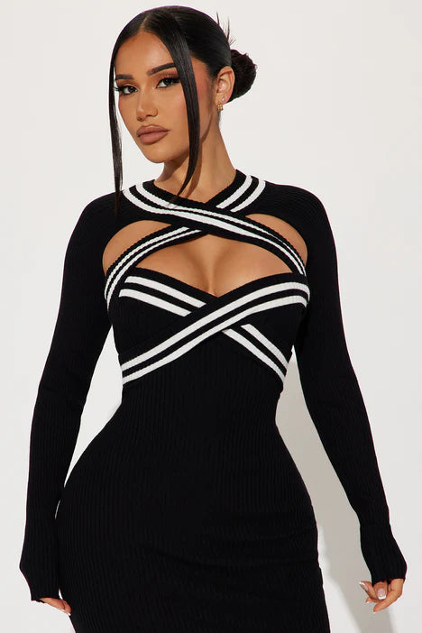 Ella Sweater Midi Dress - Black/White