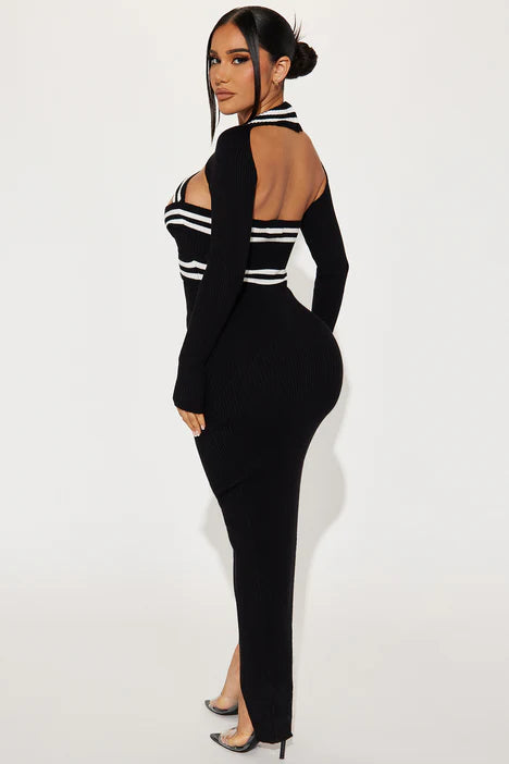 Ella Sweater Midi Dress - Black/White