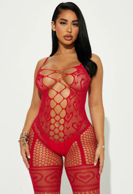 Being Naughty Tonight Bodystocking - Red