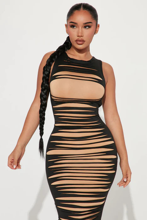 Fully Distressed Maxi Dress - Black/combo