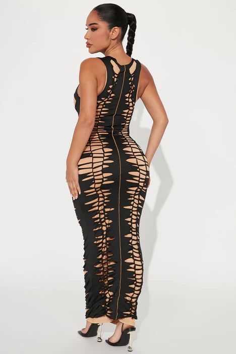 Fully Distressed Maxi Dress - Black/combo