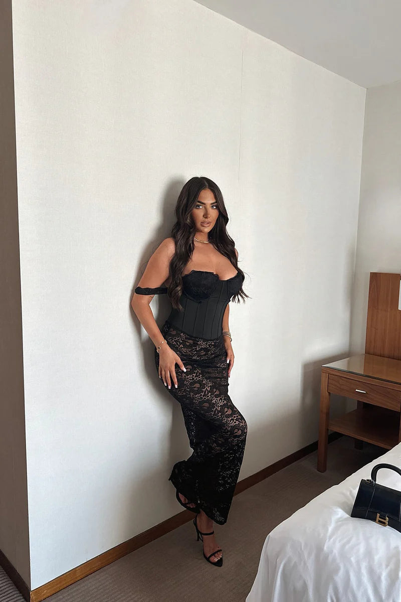 You're Mine Lace Maxi Dress - Black