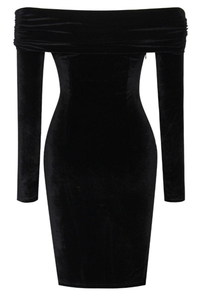 Sexy solid color off shoulder mini dress Black