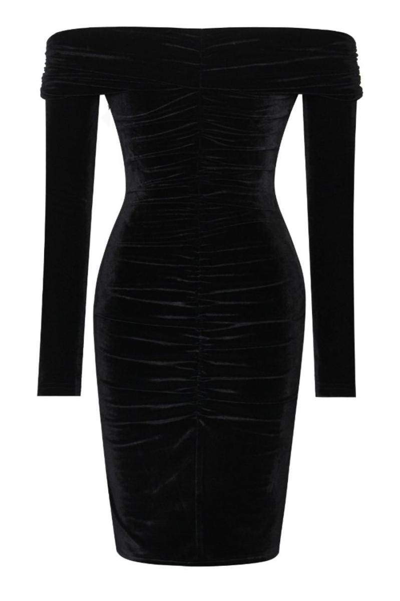 Sexy solid color off shoulder mini dress Black