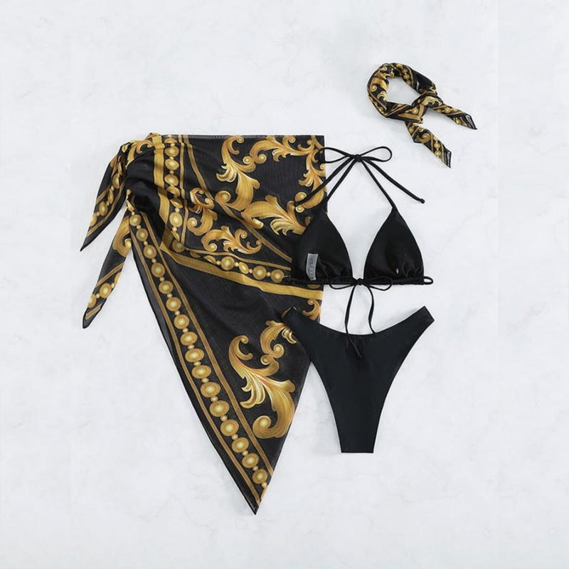 Three-piece padded mesh swimsuit set (with hair tie)