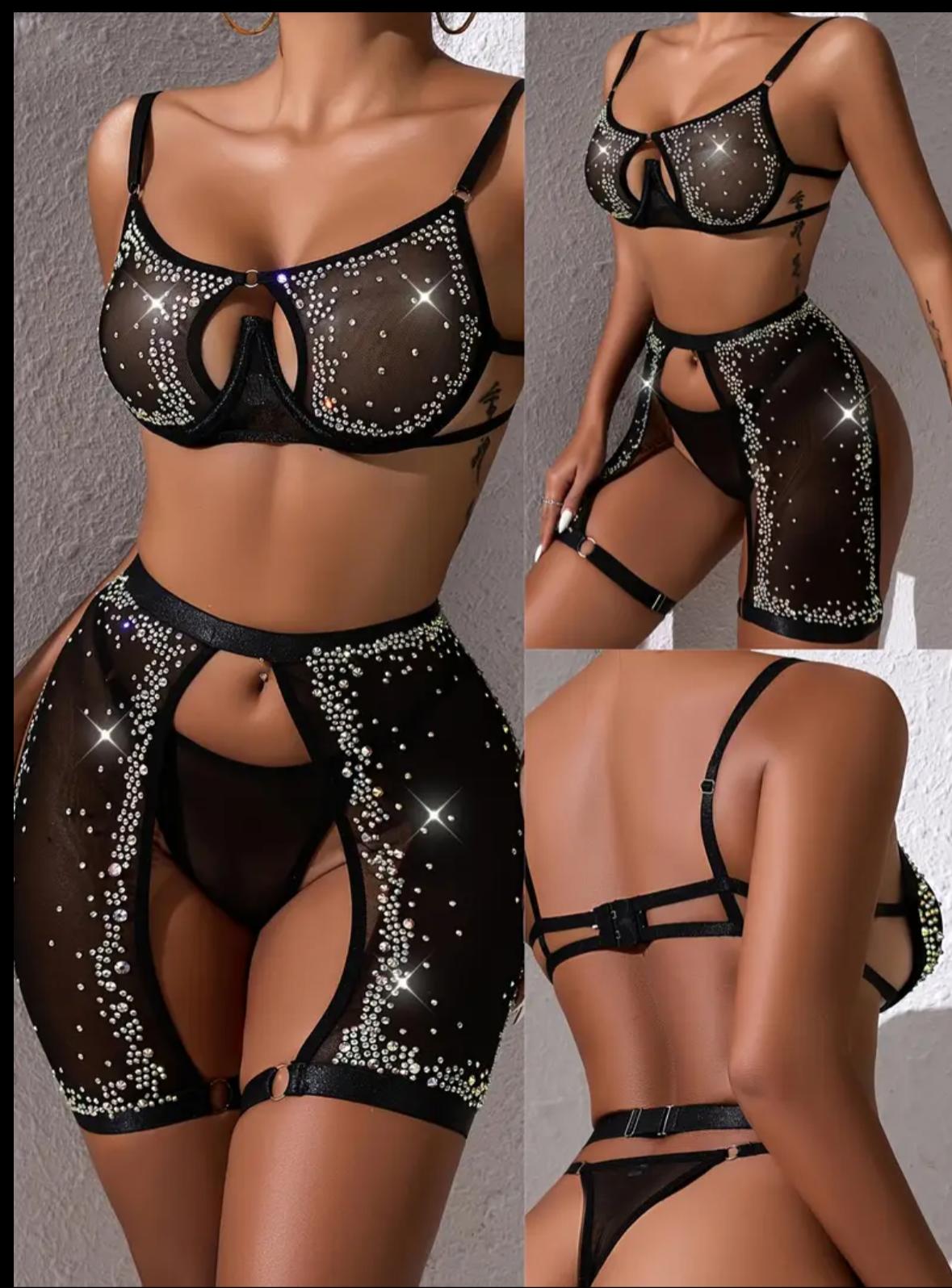 Rhinestone lingerie, sexy stockings