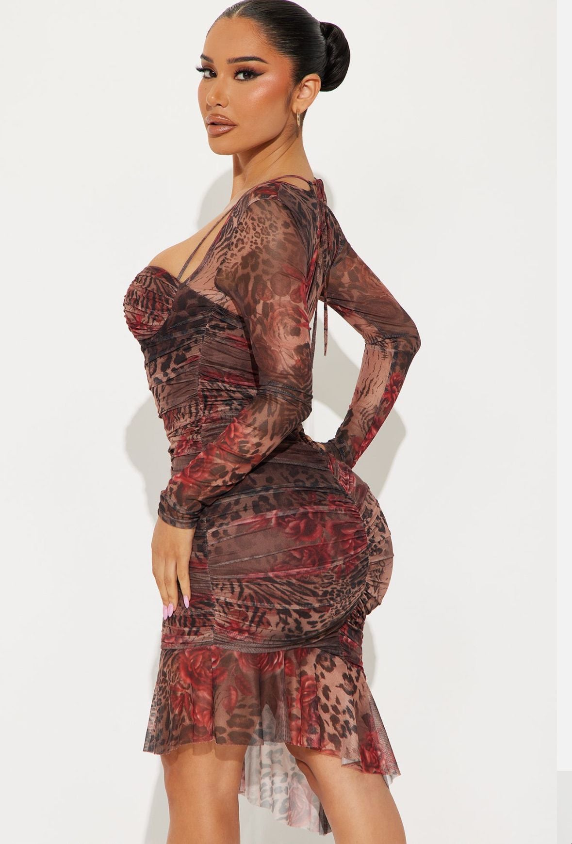 Play The Game Leopard Mesh Midi Dress - Brown/combo