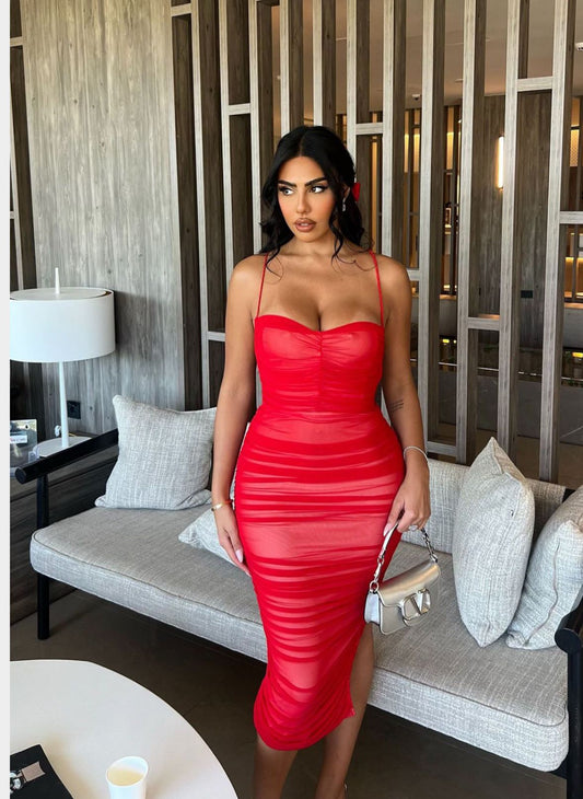 Dress Midi Mesh - Red