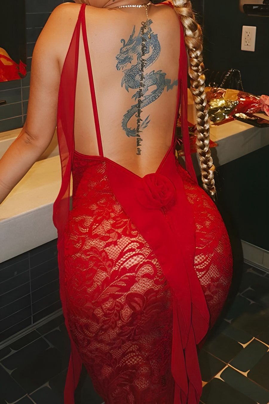 Sexy slight stretch see through lace backless 3d flower long ribbon maxi dress