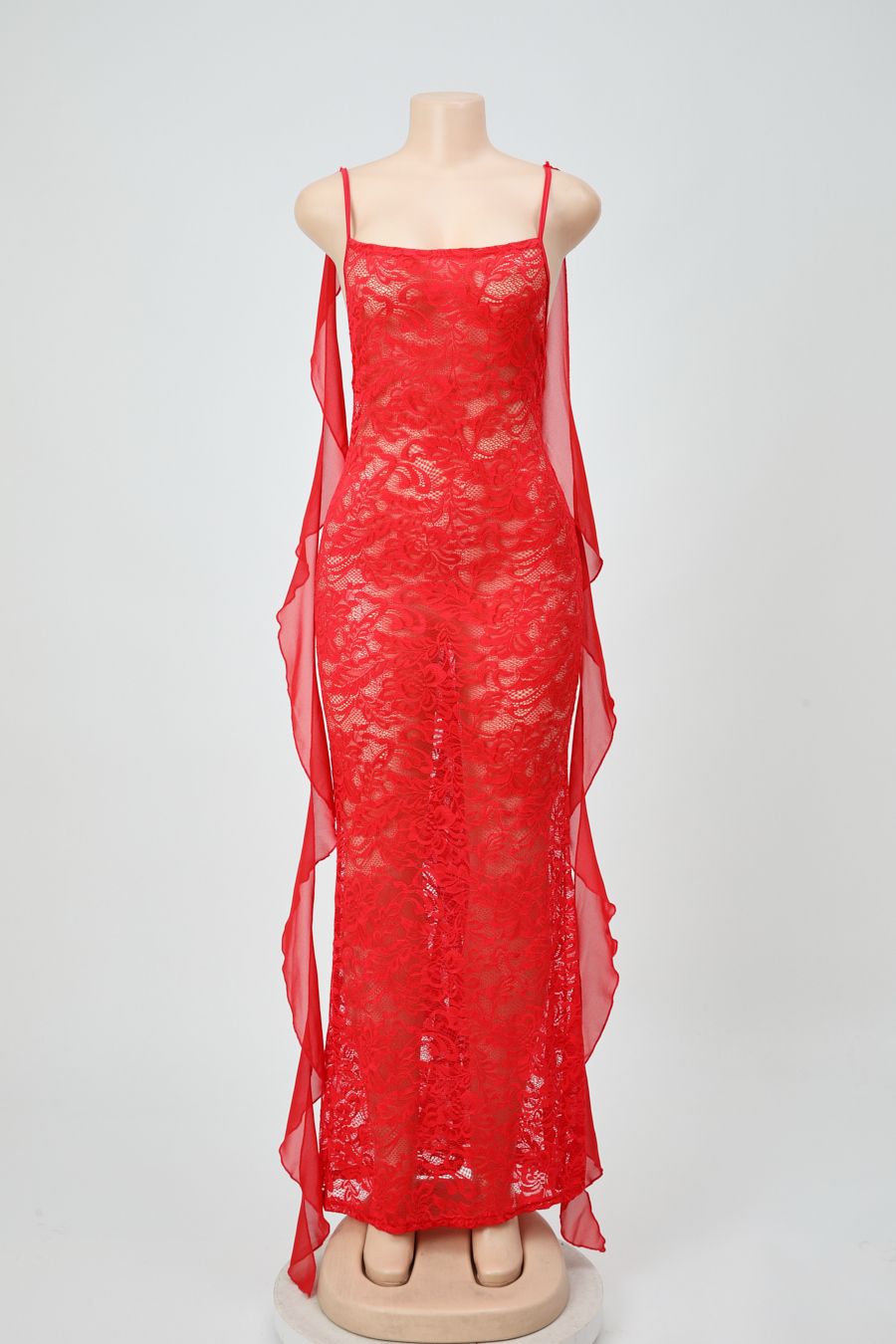 Sexy slight stretch see through lace backless 3d flower long ribbon maxi dress