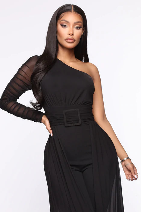 Black mesh jumpsuit