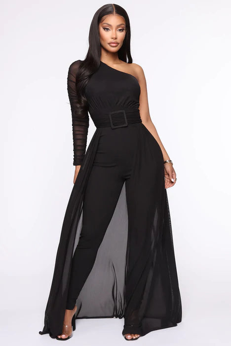 Black mesh jumpsuit