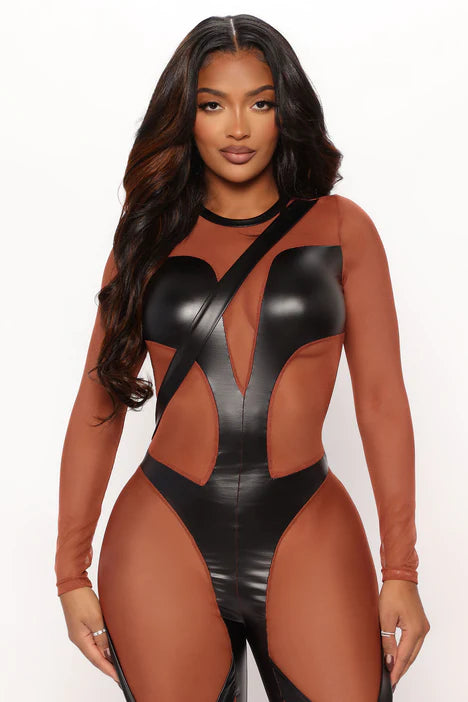 Mesh jumpsuit - brown