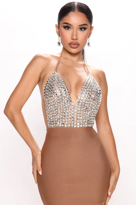 Hotline Bling Bandage Mini Dress - Mocha
