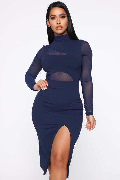 Fallen Angel Mesh Midi Dress Navy