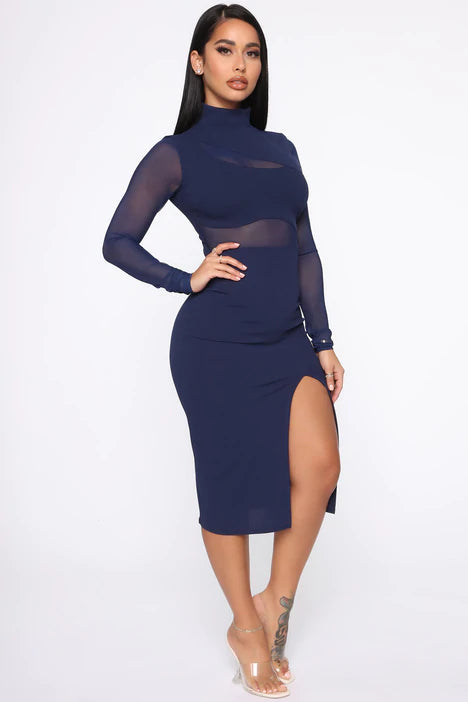 Fallen Angel Mesh Midi Dress Navy