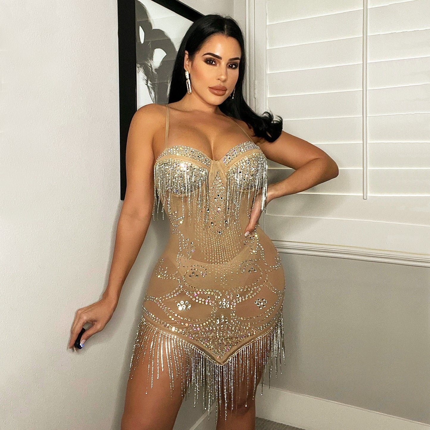 Beaded mesh dress