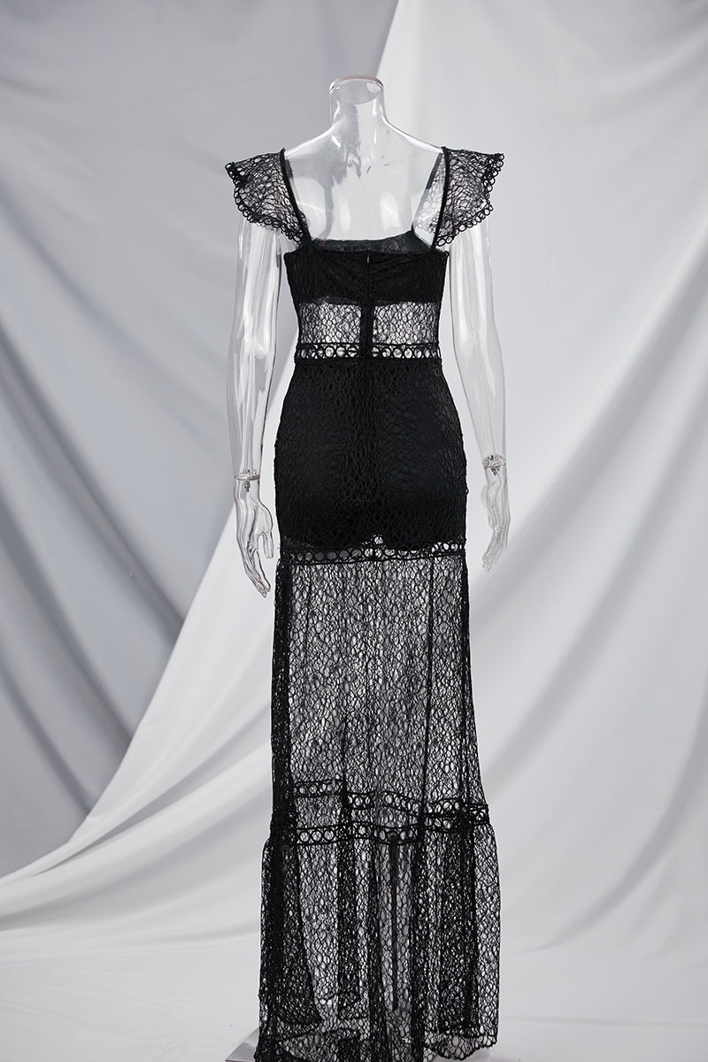 Sexy Maxi Dress with Rope Ruffles and Zipper Back