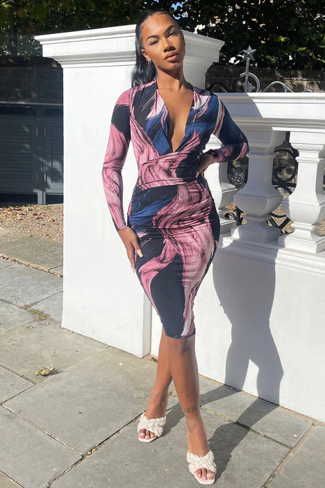 Midi dress - mauve / navy