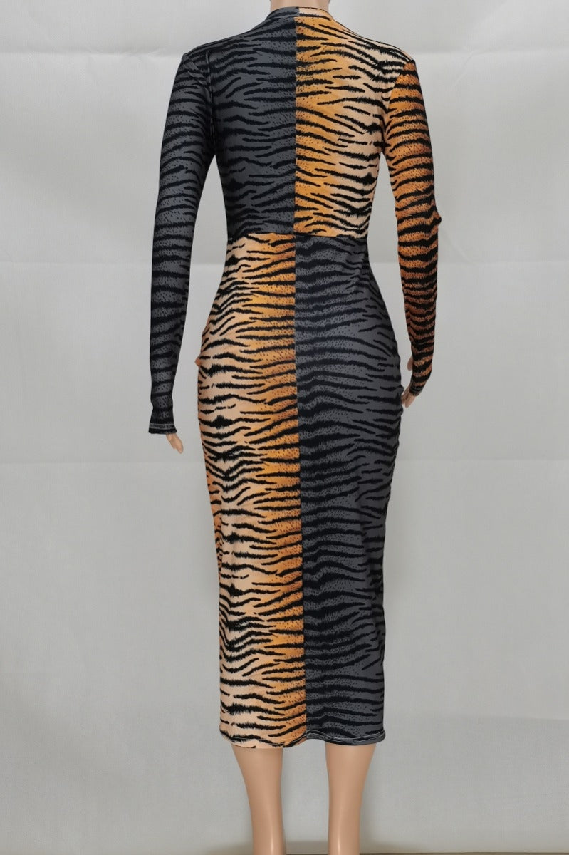 Double print midi dress