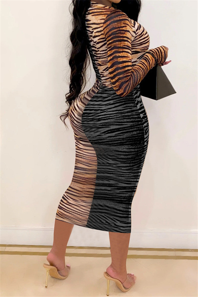 Double print midi dress
