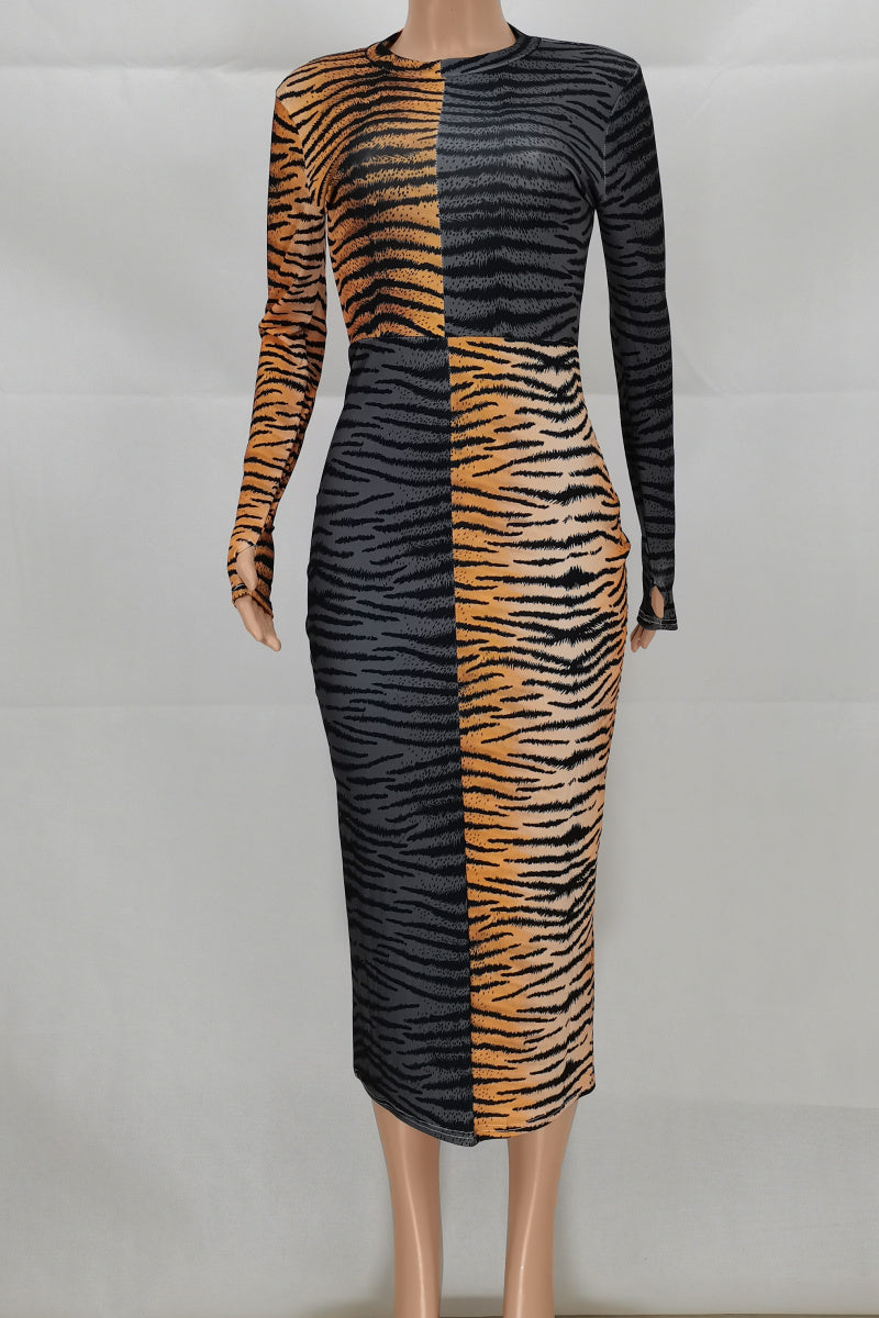 Double print midi dress