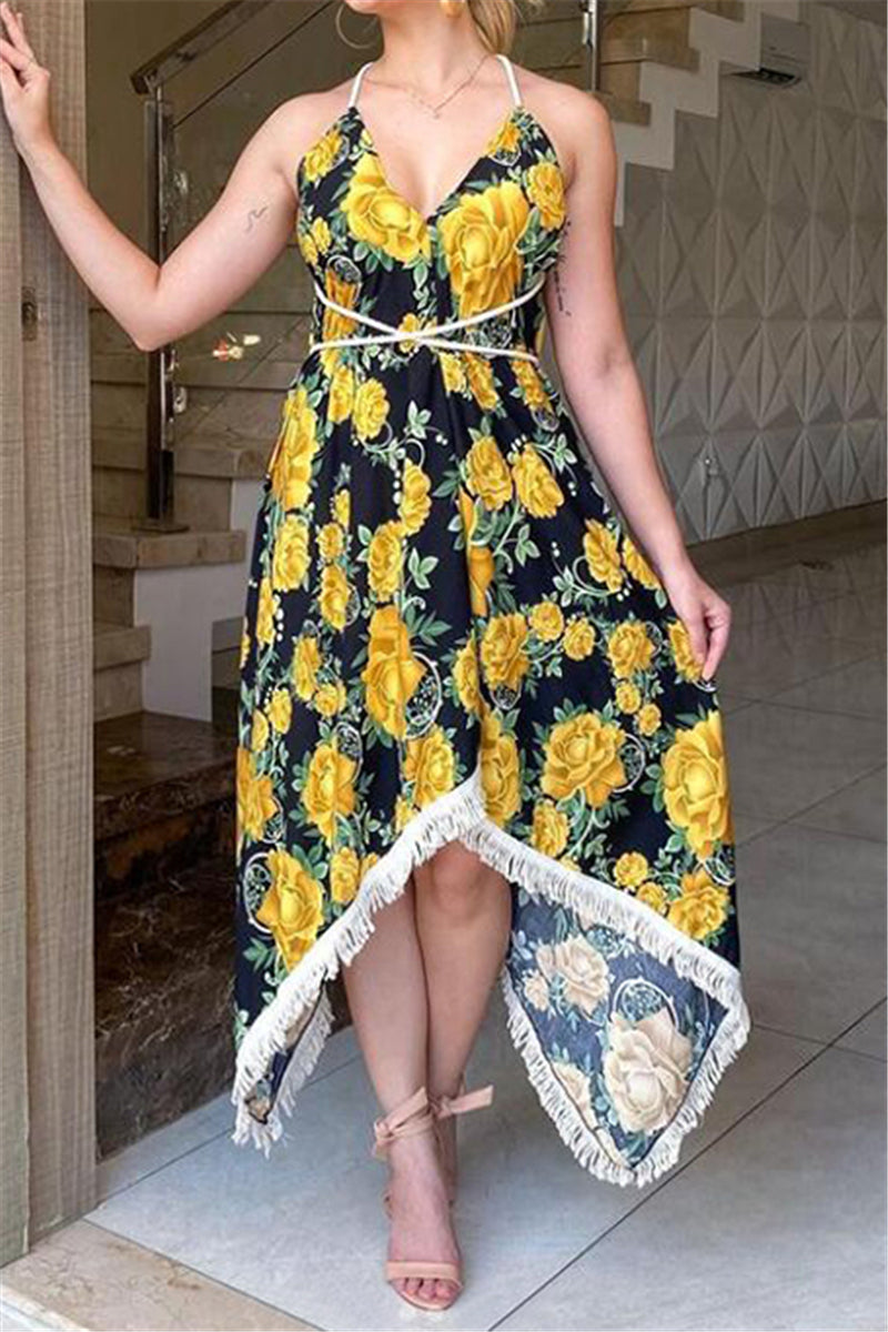 Sexy floral backless dress