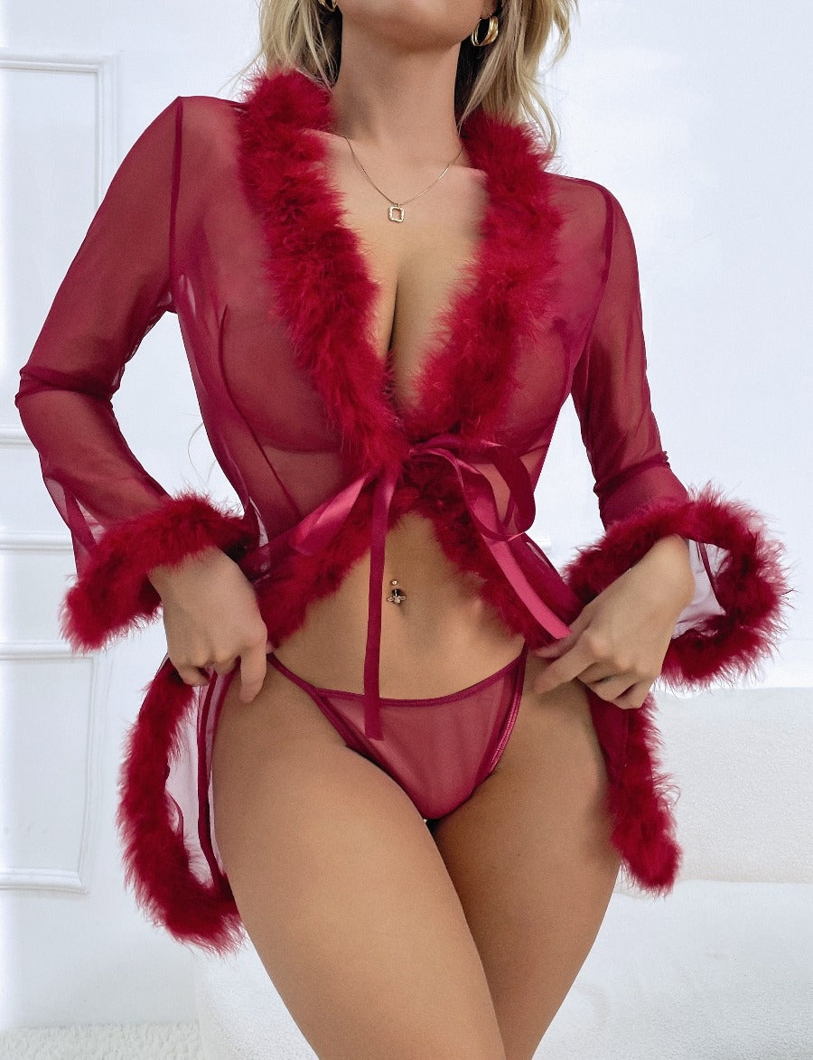 Sexy red two-piece nightgown