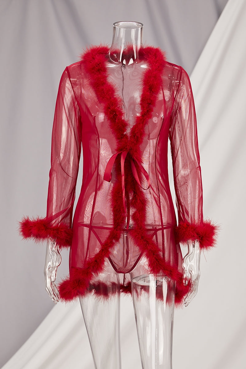 Sexy red two-piece nightgown