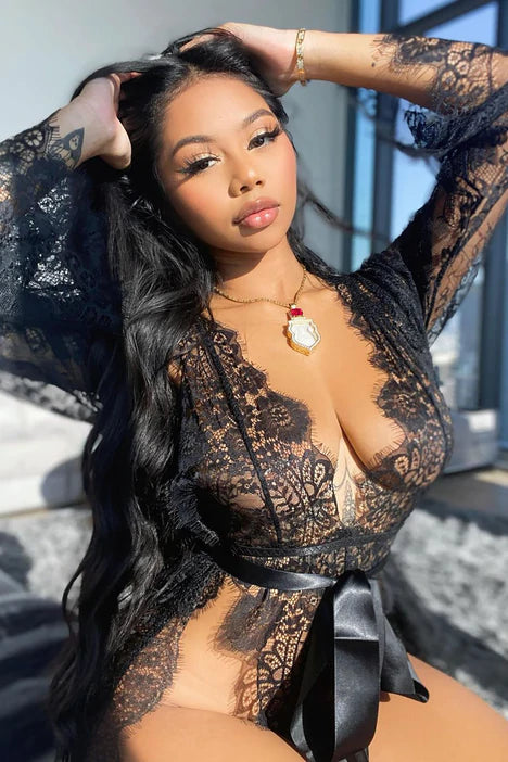 Lace Teddy & Robe Set - Black