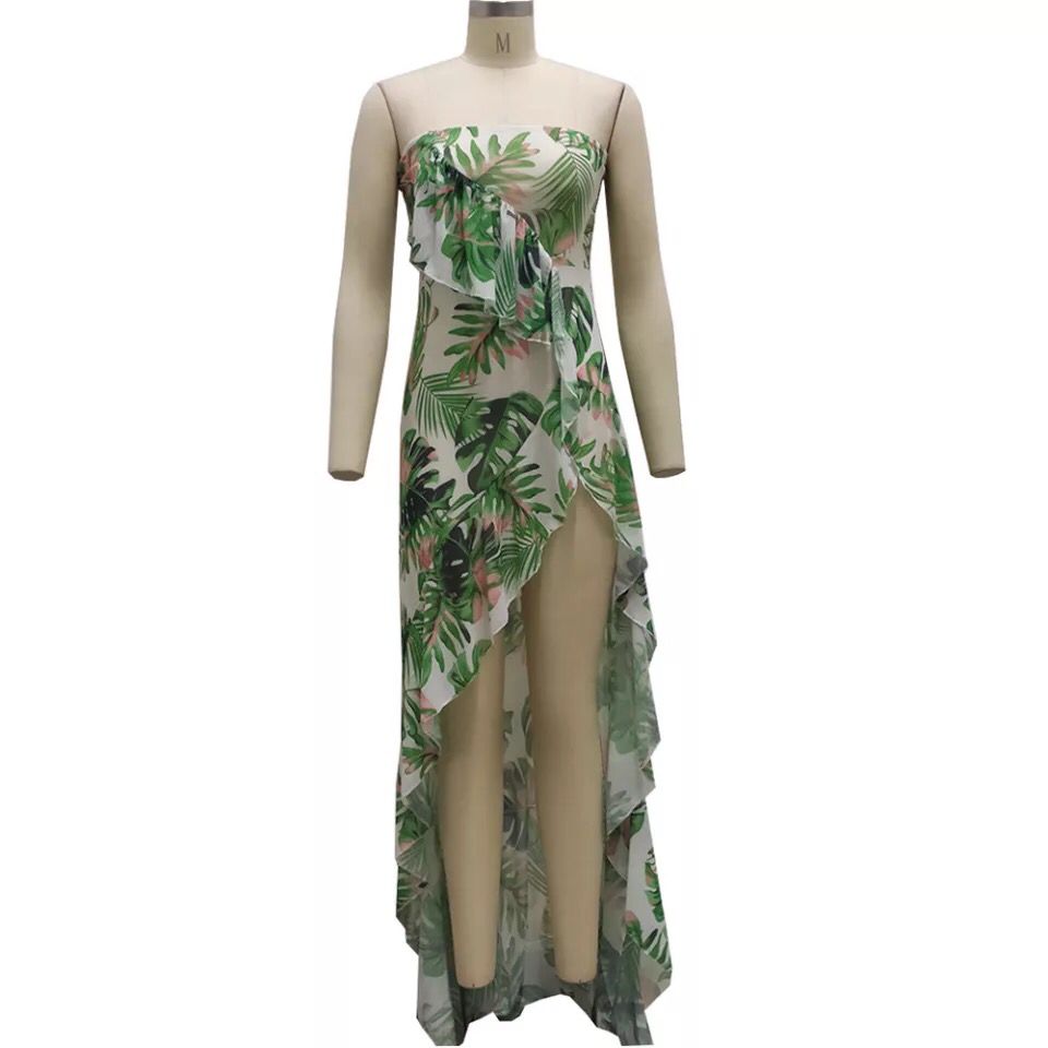 Long sheer dress decorated with flowers
