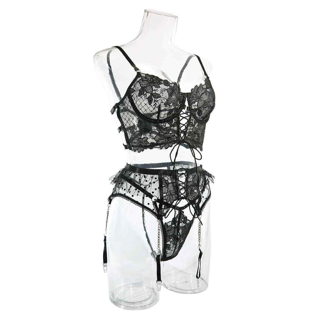 Three pieces of embroidered lace
