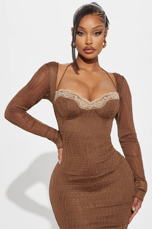 Maria Textured Maxi Dress - Chocolate