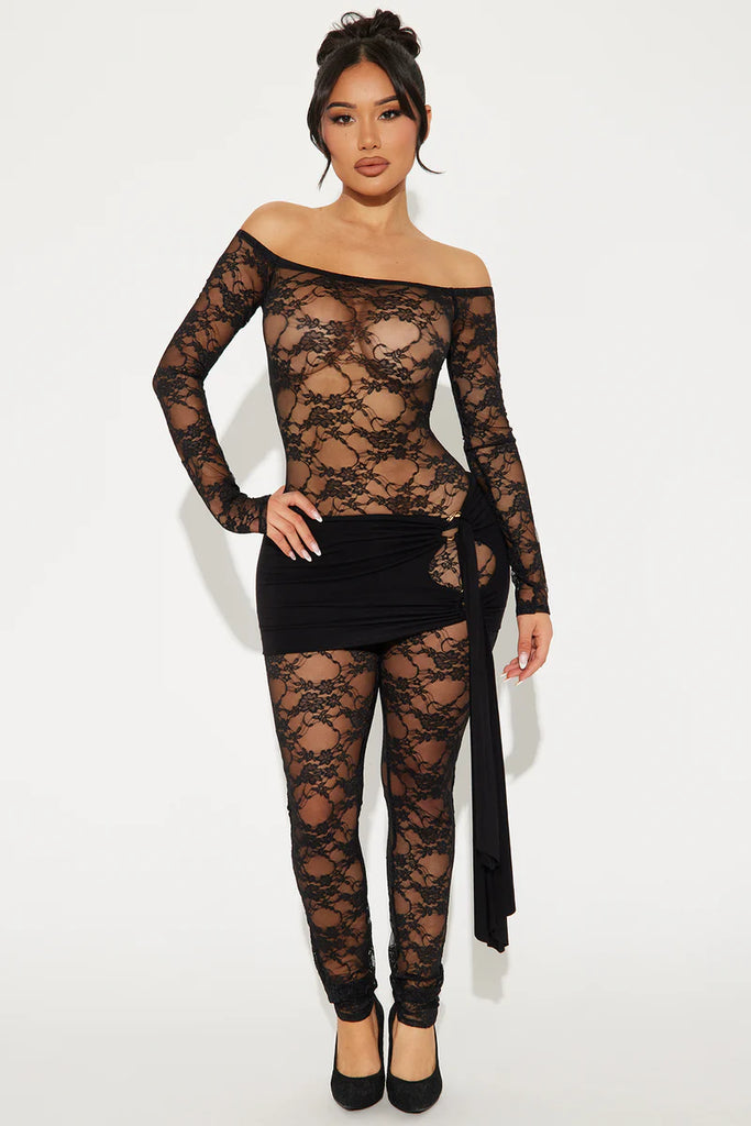 Fresh And Fit Lace Jumpsuit Set - Black