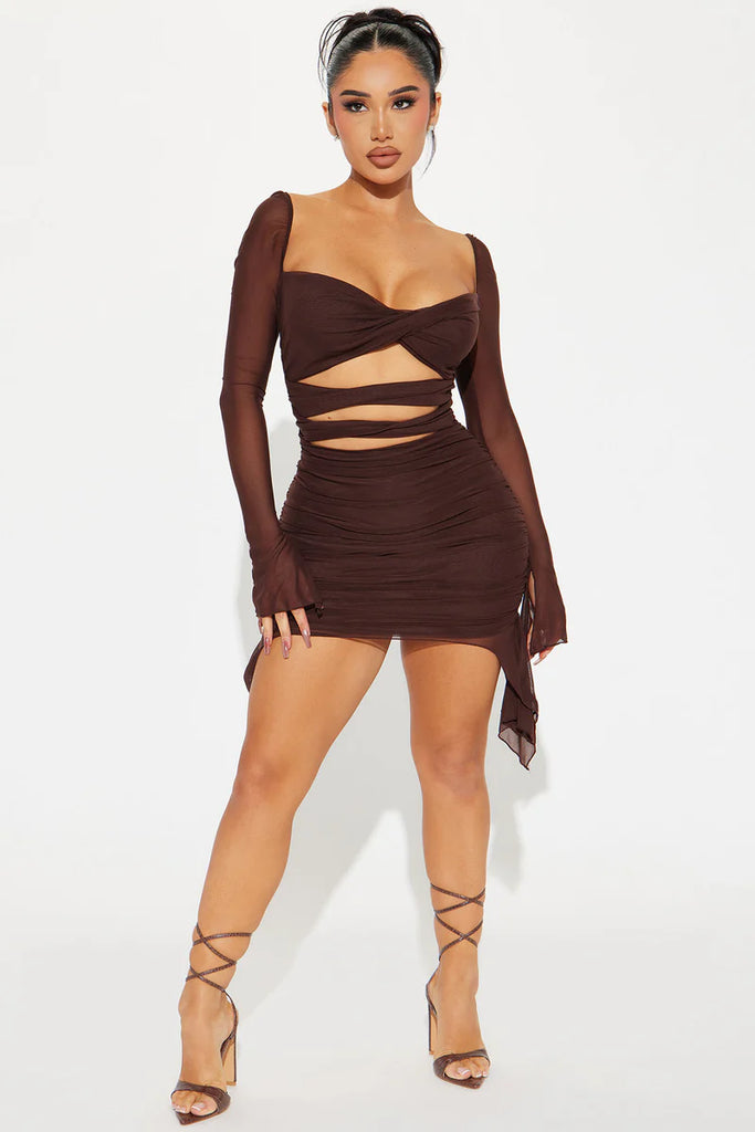 Michelle Mesh Mini Dress - Chocolate