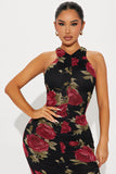 Rosalina Mesh Midi Dress - Black/Red