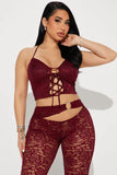 Can't Get Me Lace Pant Set - Burgundy