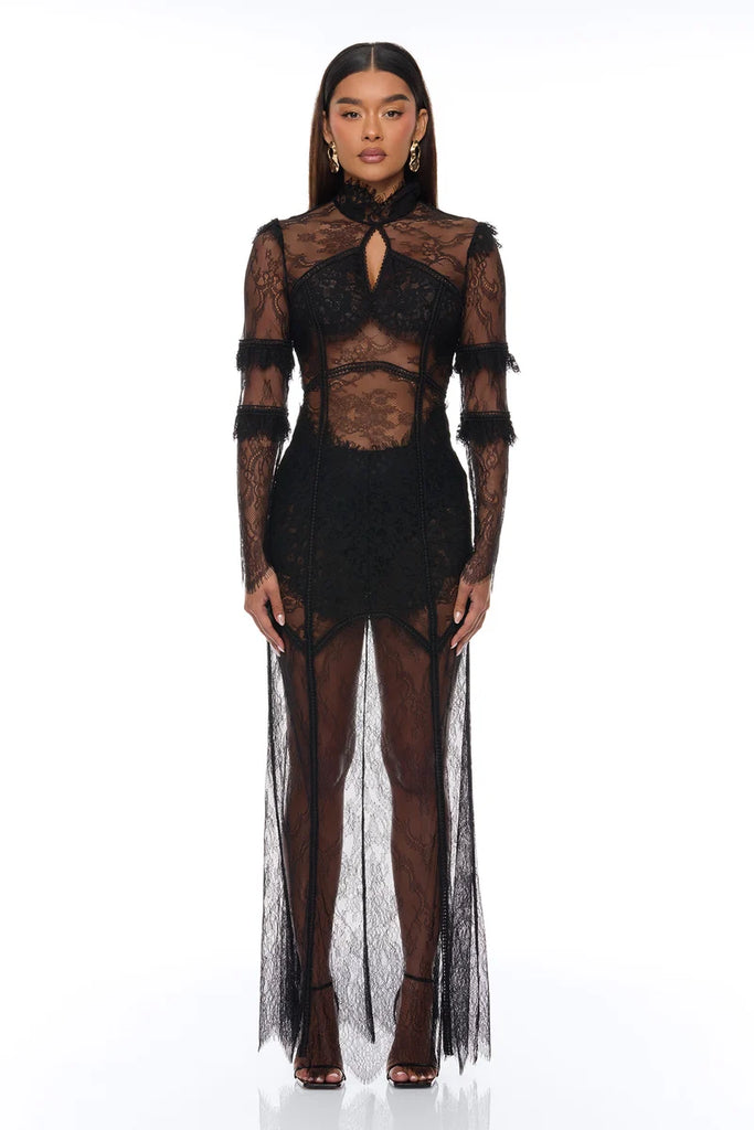Lace Maxi Dress Black Lanngerie