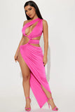 Evalina Ruched Maxi Dress - Hot Pink