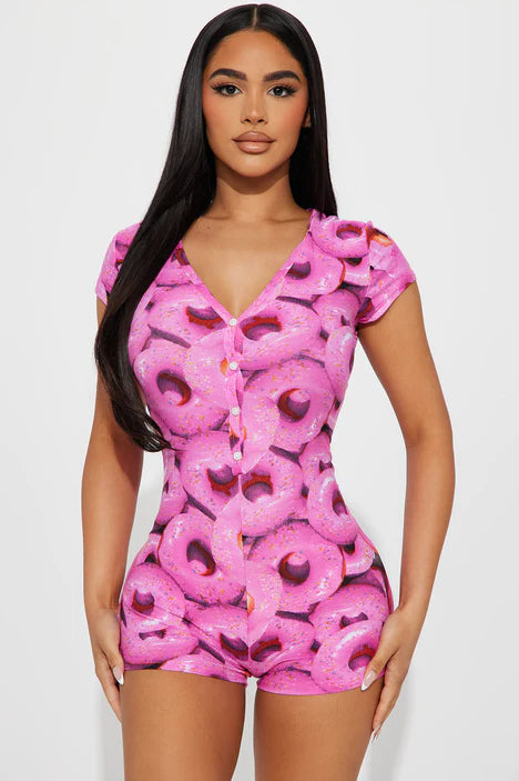 Donut Dreams PJ Romper Onesie - Pink