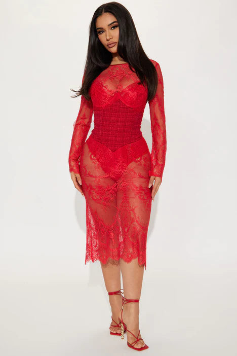 Lace Me Up Maxi Dress - Red