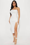 Elle Mesh Midi Dress - White