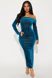 All That Shimmer Velvet Maxi Dress - Teal