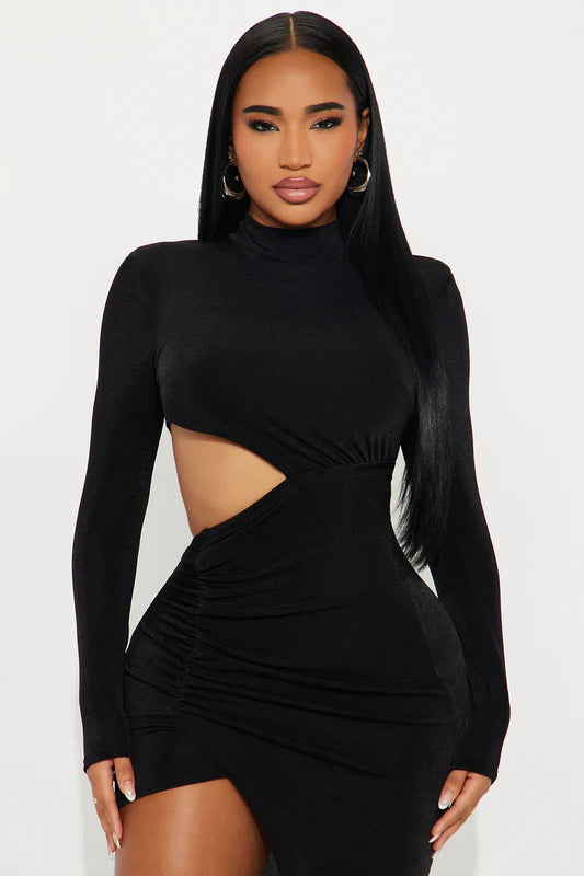 Amari Long Sleeve Slinky Maxi Dress - Black