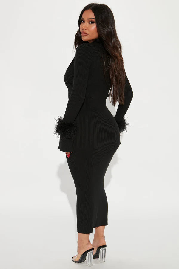 Raelynn Sweater Midi Dress - Black