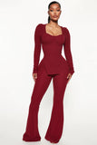 Call My Name Long Sleeve Pant Set - Burgundy