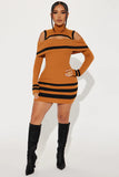 Kelsie Sweater Mini Dress - Camel/combo